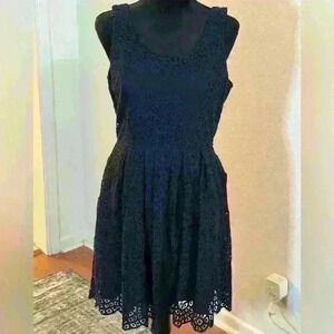 J.Crew Navy Blue Babydoll A-Line Knee Length Midi Eyelet Dress